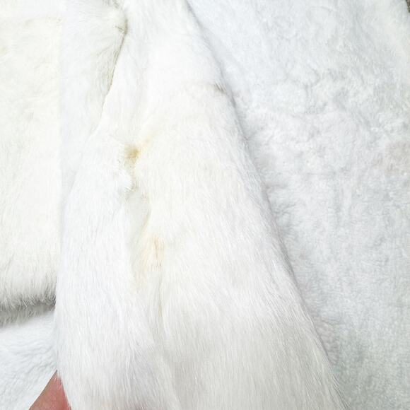 BEBE Ivory Cream Rabbit Fur Cropped Zip-up Jacket Lined Coat size Small - Picture 13 of 13